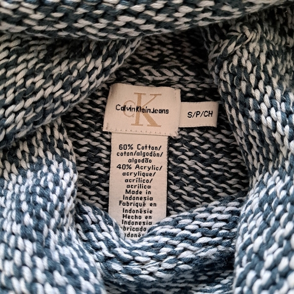 Calvin Klein Jeans Blue Sweater Chunky Knit Size Small Funnel Neck Long Sleeve - Picture 7 of 10